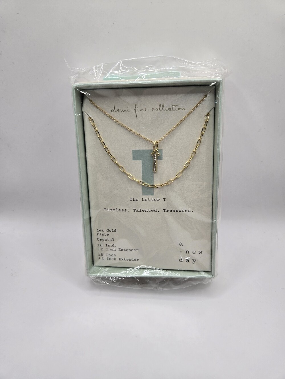 A New Day Letter T Layered Necklace Set 14K Gold Plated Crystal NWT
